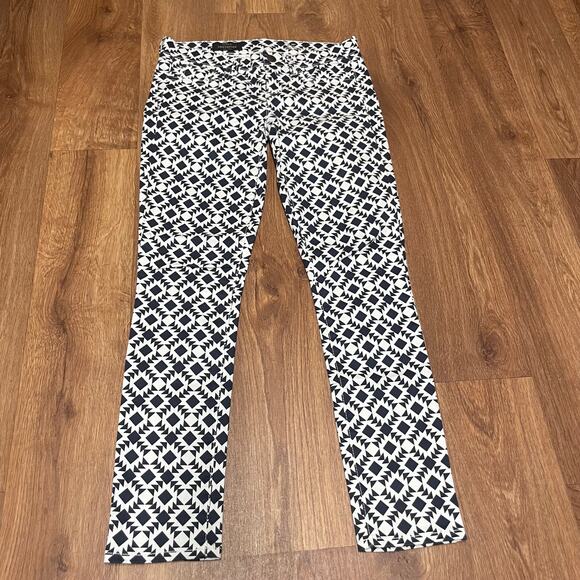 J.Crew Womens Toothpick Ankle Pant Size 25 Geometric Aztec Print Navy Blue White - Picture 1 of 10